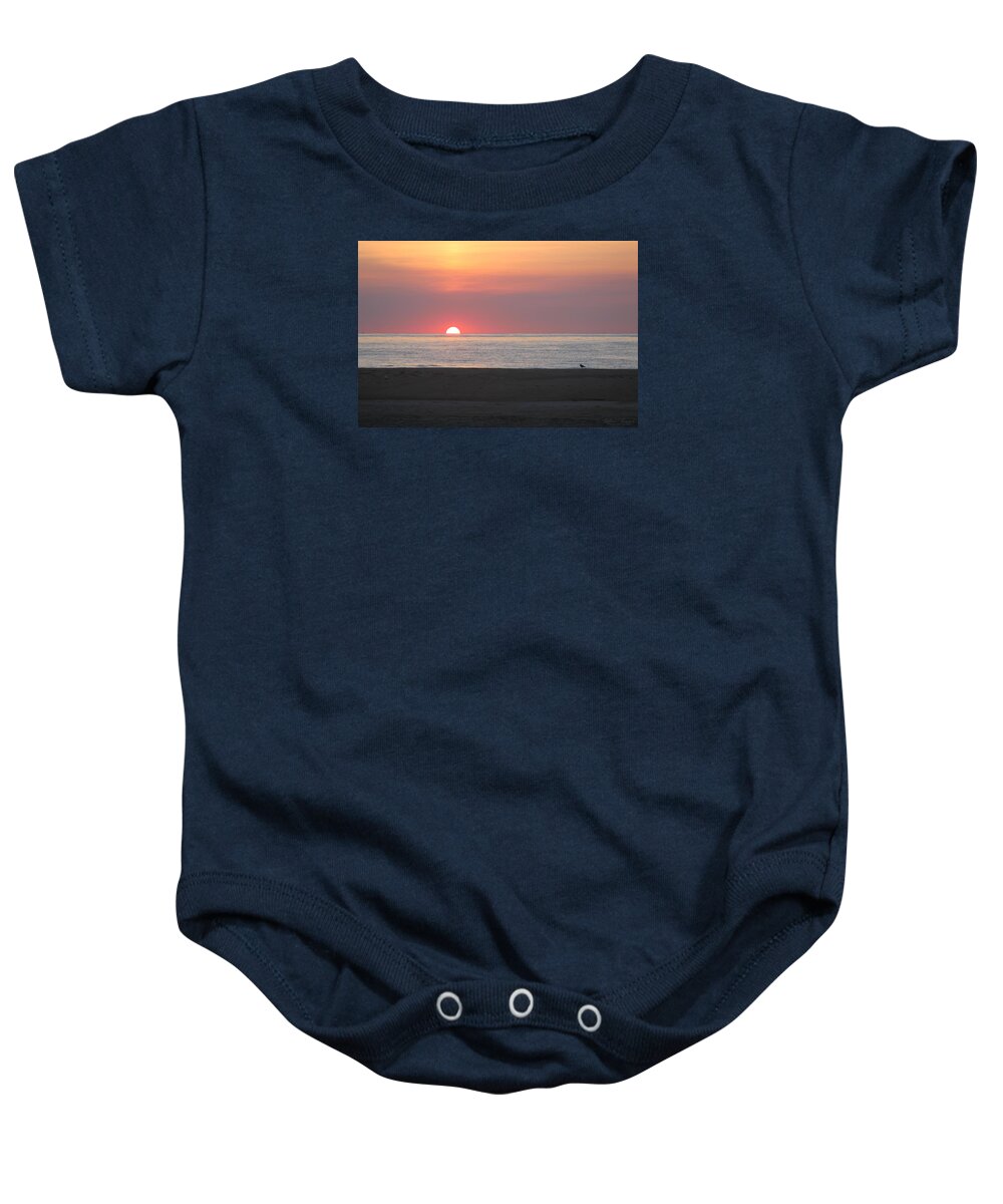 Seagull Baby Onesie featuring the photograph Seagull Watching Sunrise by Robert Banach