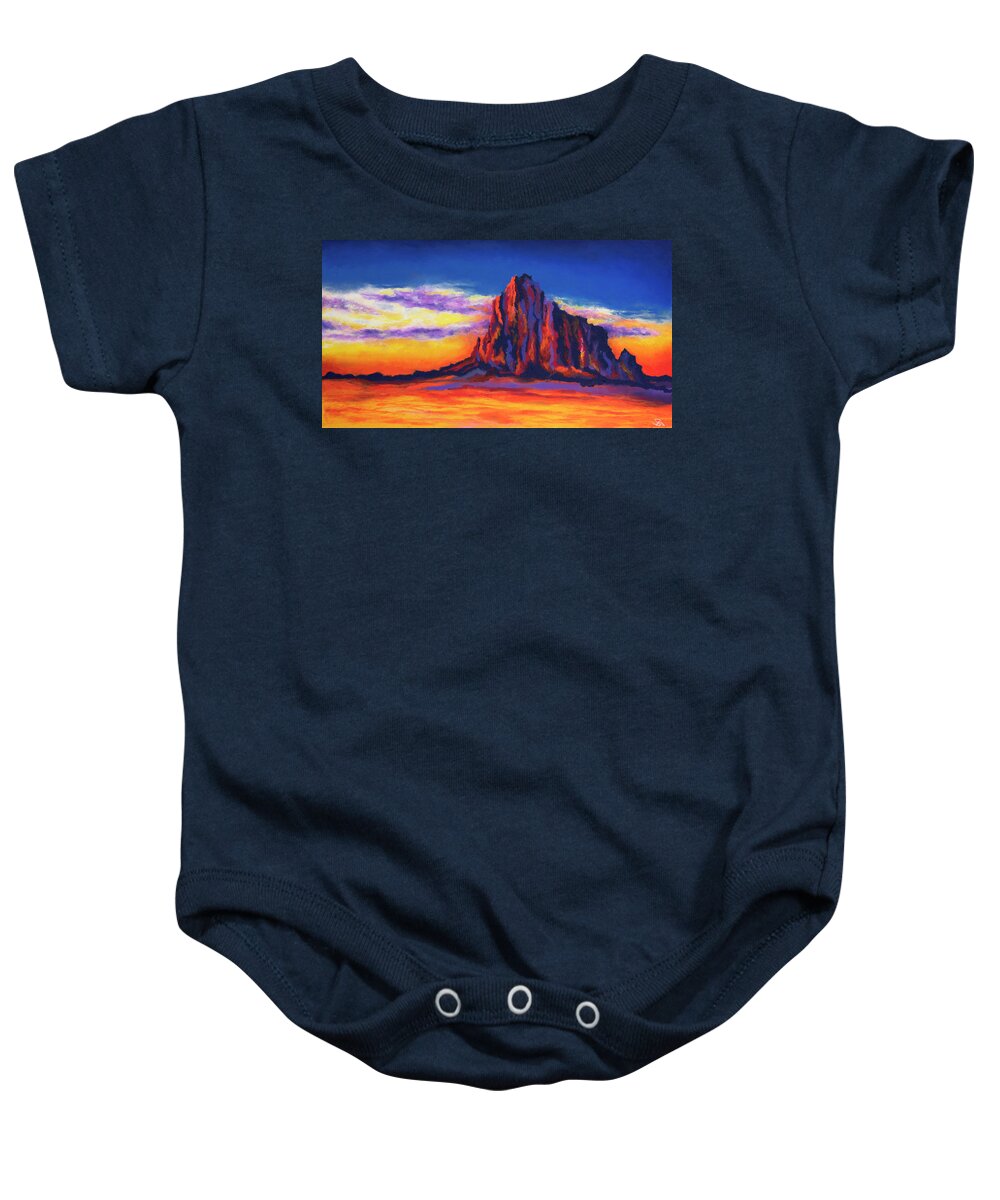 Shiprock Baby Onesie featuring the painting Shiprock Mountain by Stephen Anderson