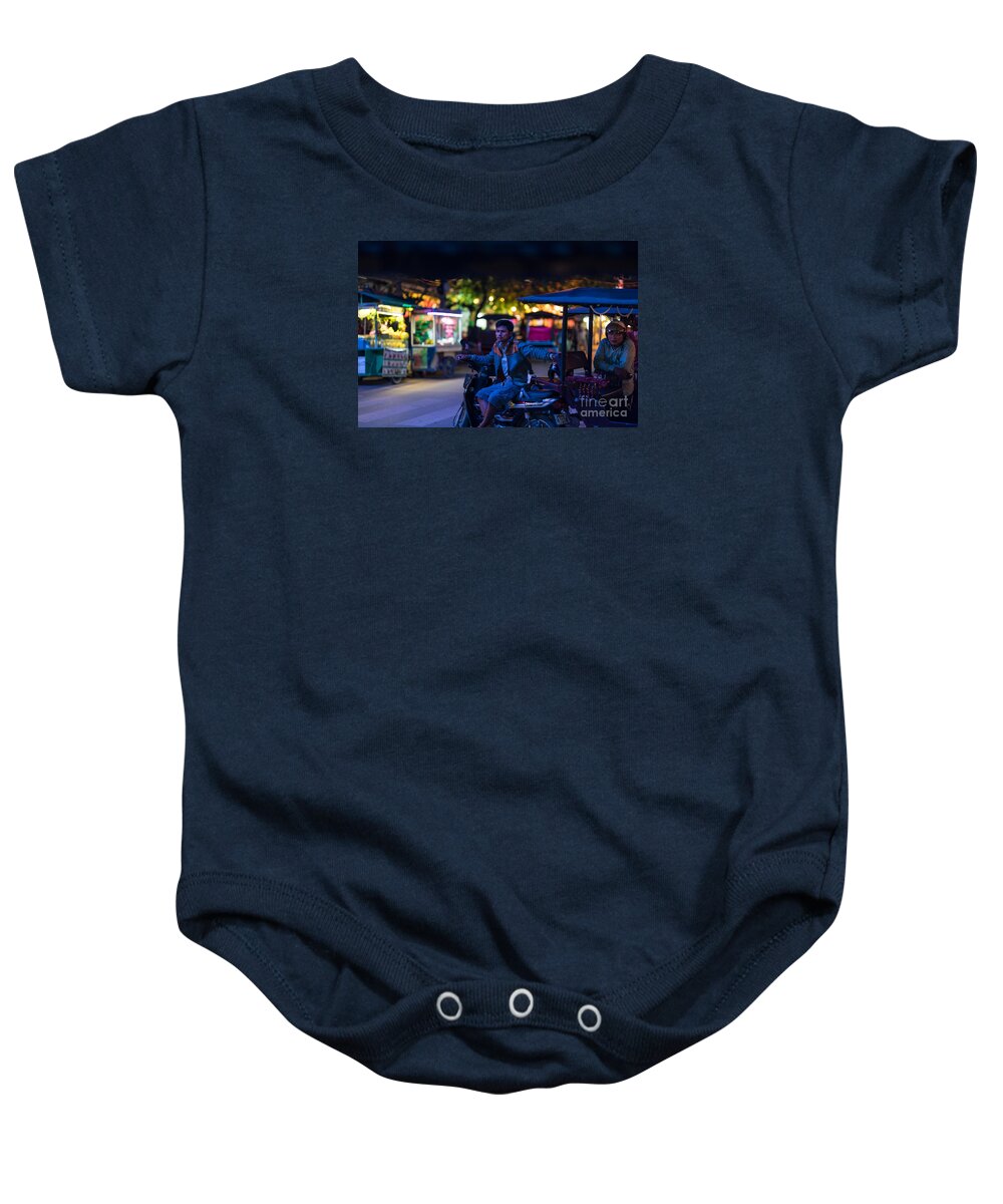 Cambodia Baby Onesie featuring the photograph Siem Reap Night Tuk Tuk Driver by Mike Reid