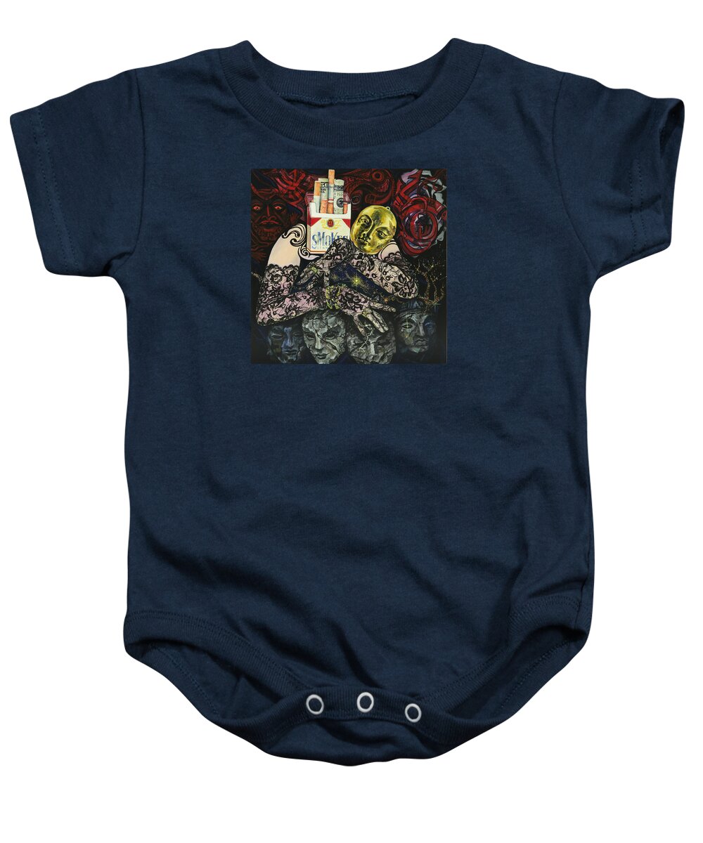 Surreal Baby Onesie featuring the painting Smoke and Lace by Yelena Tylkina