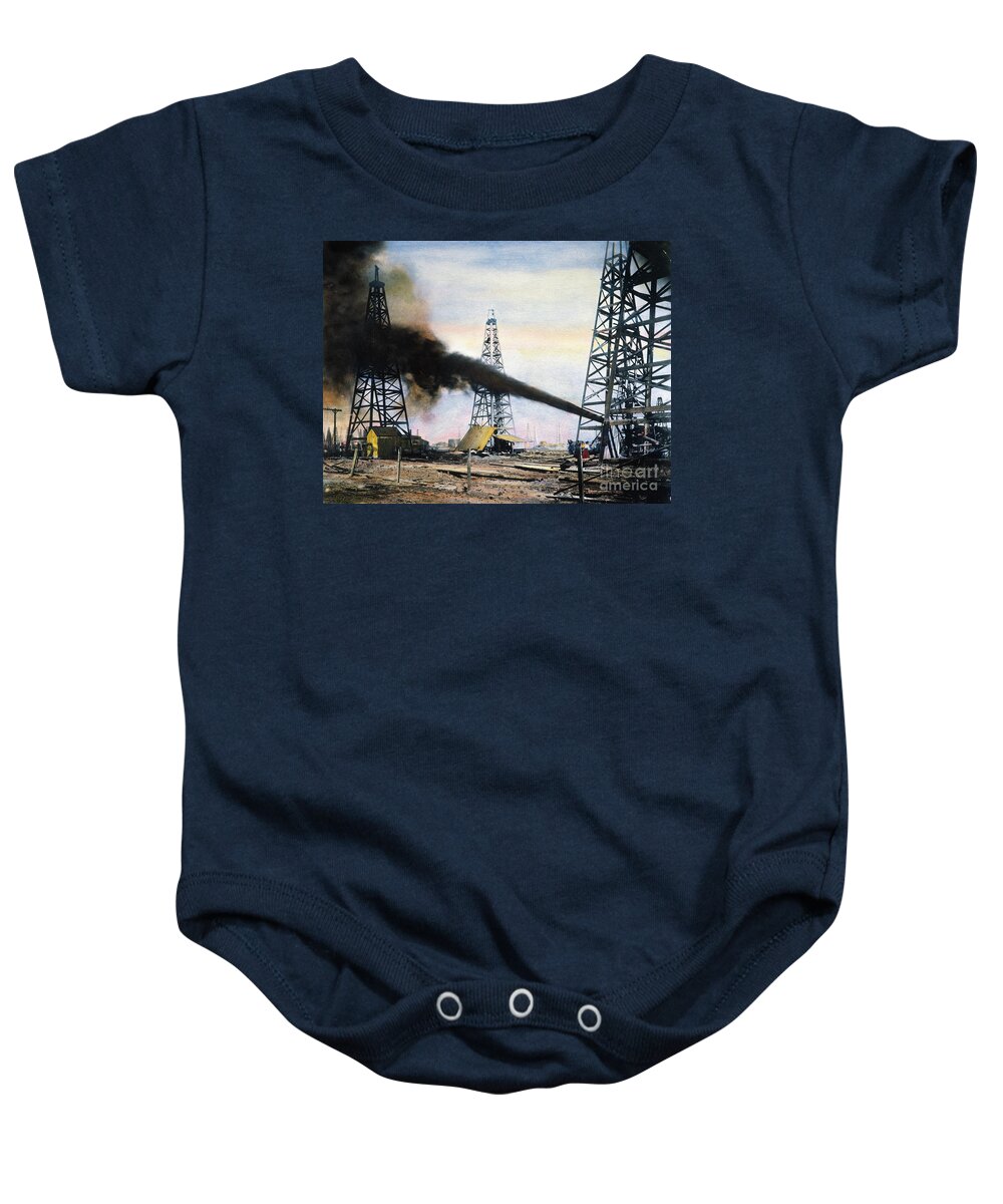 1906 Baby Onesie featuring the photograph SPINDLETOP OIL POOL, c1906 by Granger