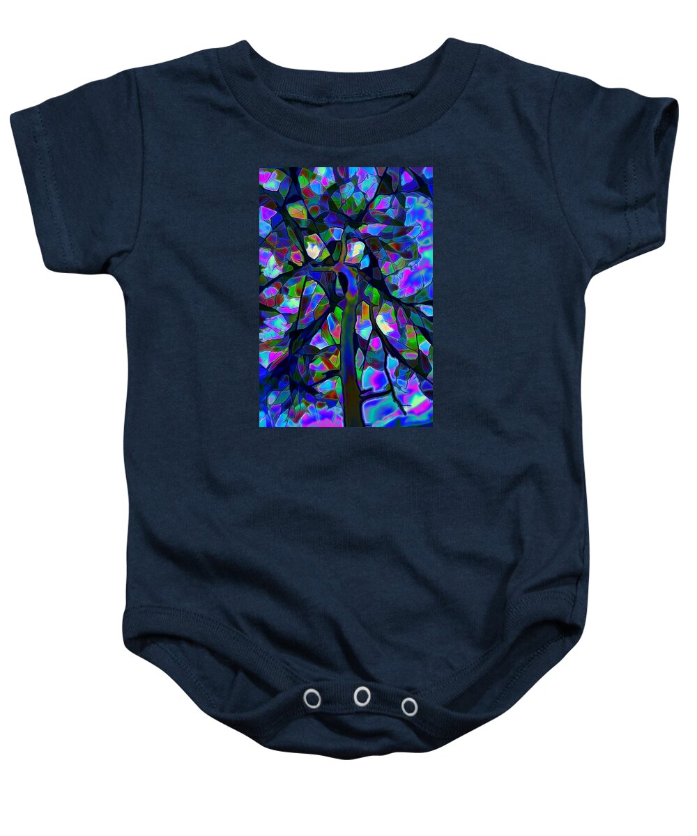 Blue Baby Onesie featuring the digital art Stained Glass Tree by Lilia S