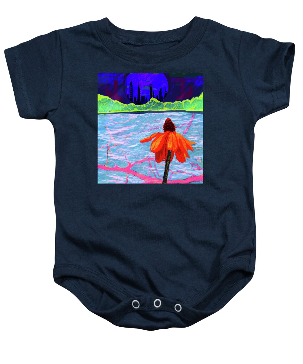 City Baby Onesie featuring the digital art Sun Flower in the City by Rod Whyte