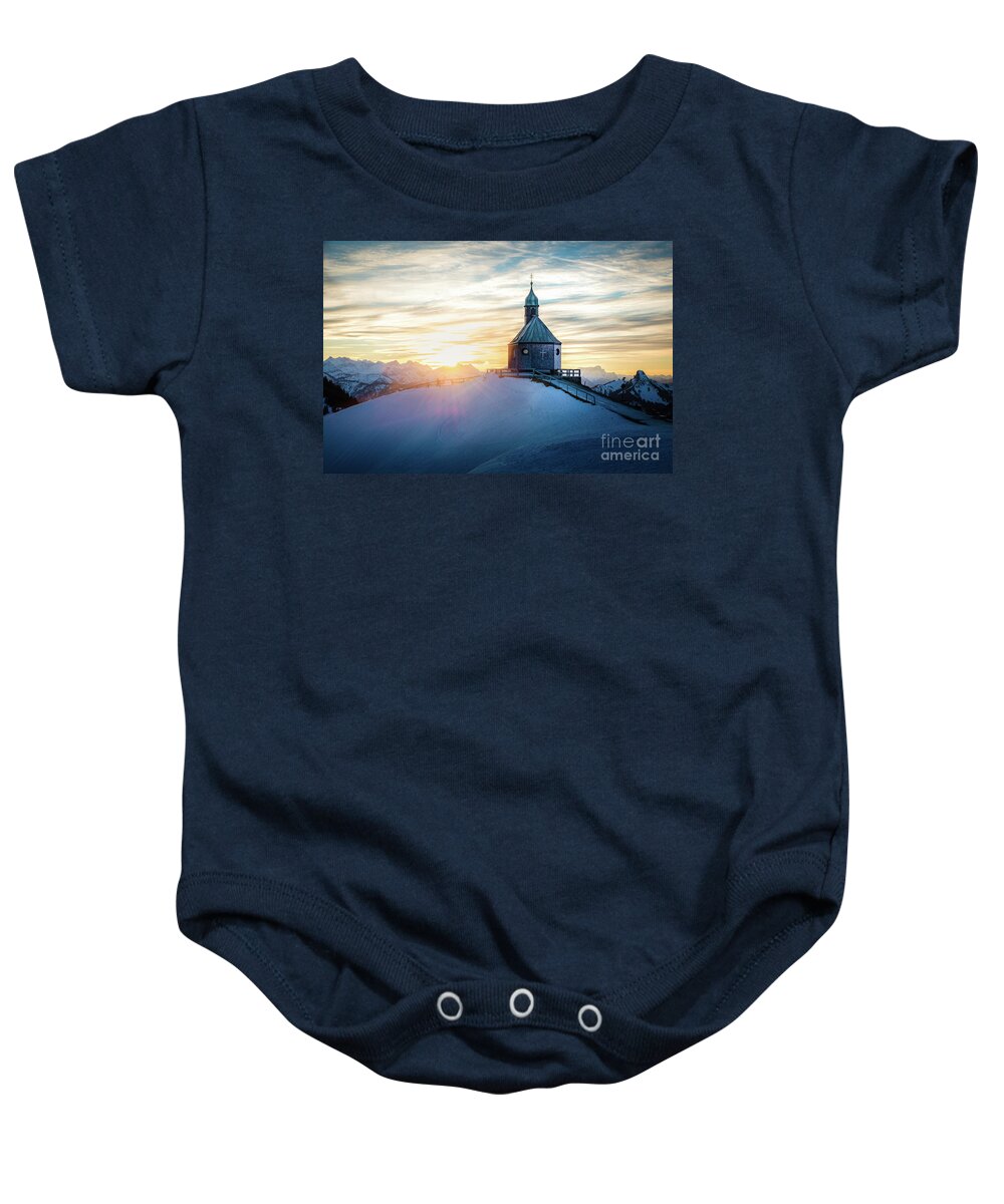 Wallberg Baby Onesie featuring the photograph Sunset At The Top by Hannes Cmarits
