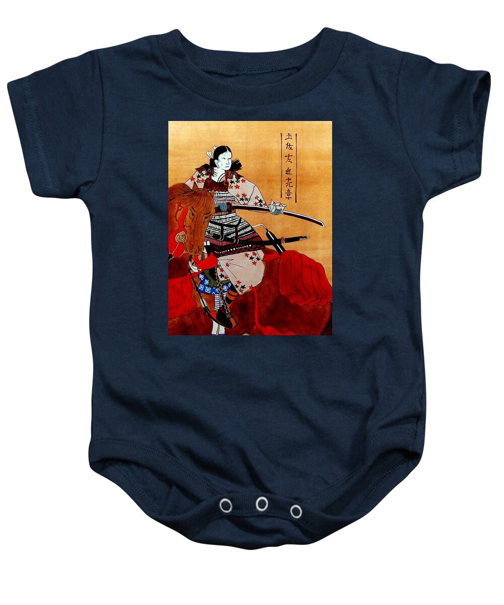 Samurai Baby Onesie featuring the painting The Age of the Samurai 10 by Dora Hathazi Mendes