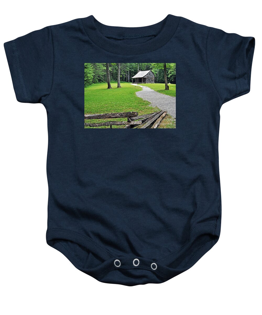 Cabin Baby Onesie featuring the photograph The Carter Shields Cabin by Lydia Holly