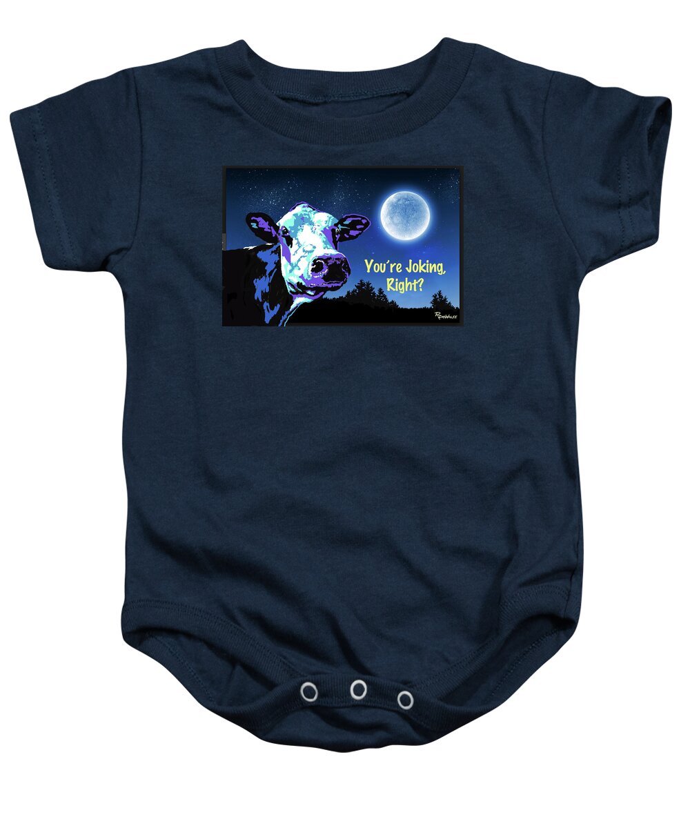 Cow Baby Onesie featuring the digital art The Cow jumps Over The Moon by Richard De Wolfe