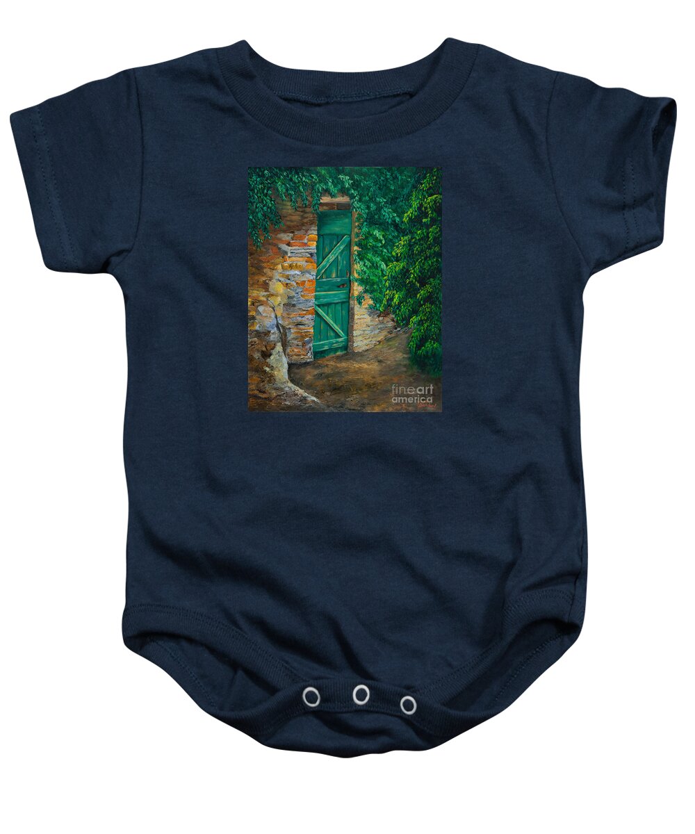 Cinque Terre Italy Art Baby Onesie featuring the painting The Garden Gate In Cinque Terre by Charlotte Blanchard