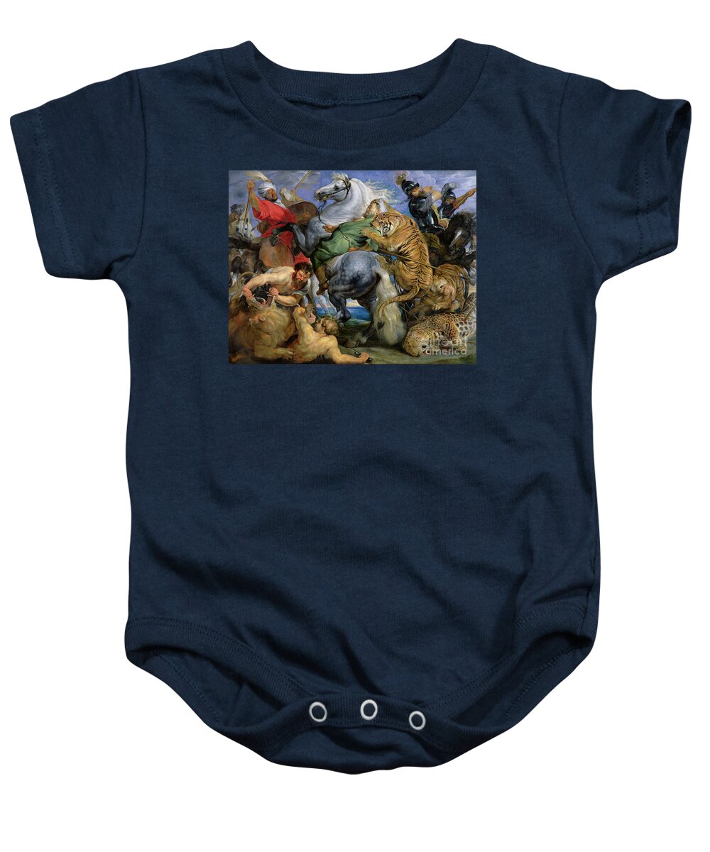The Baby Onesie featuring the painting The Tiger Hunt by Rubens by Rubens