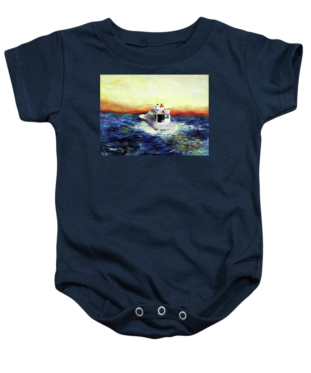 Seascape Baby Onesie featuring the painting The Voyage by Anitra Handley-Boyt