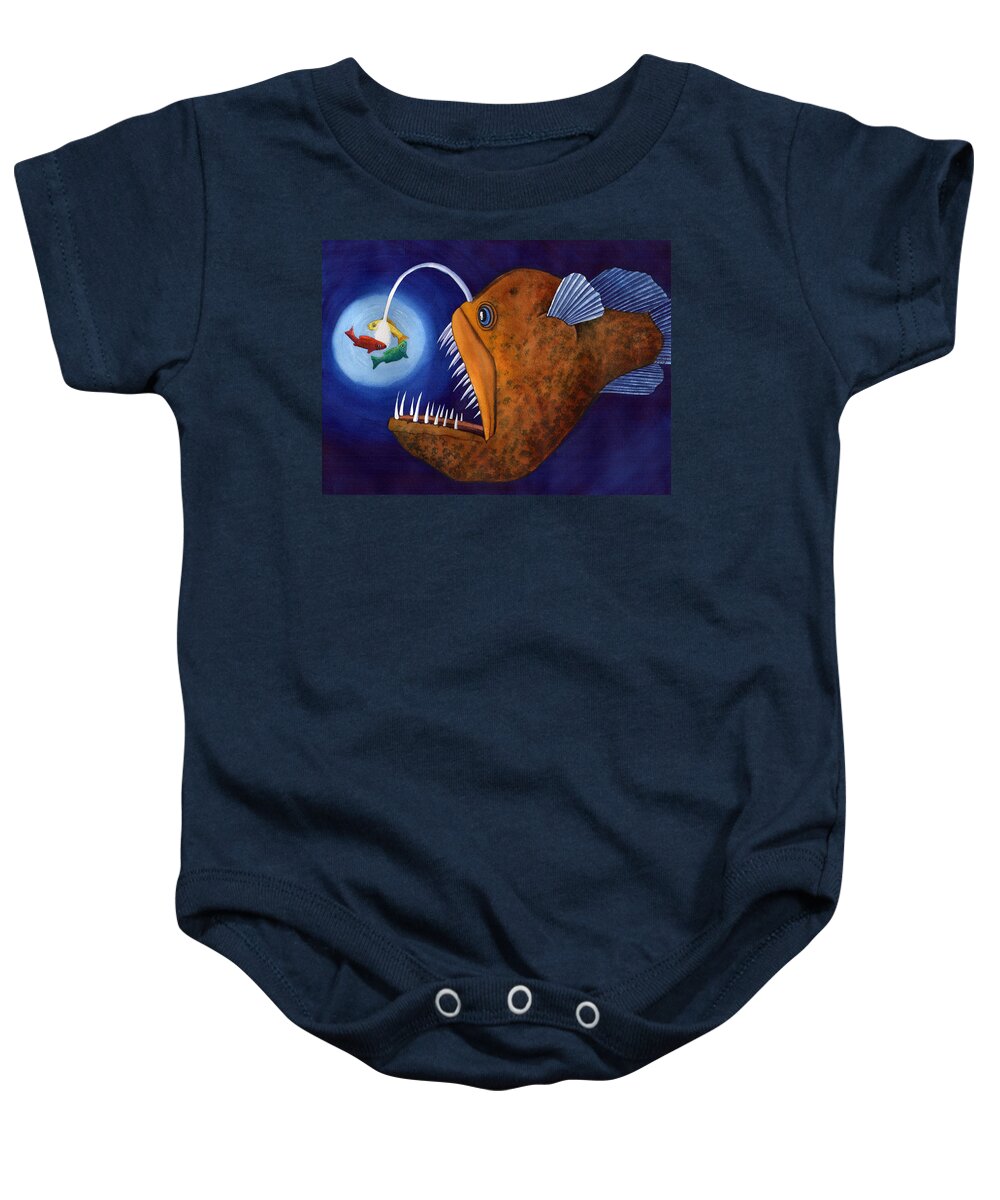Angler Fish Baby Onesie featuring the painting This little light of mine by Catherine G McElroy