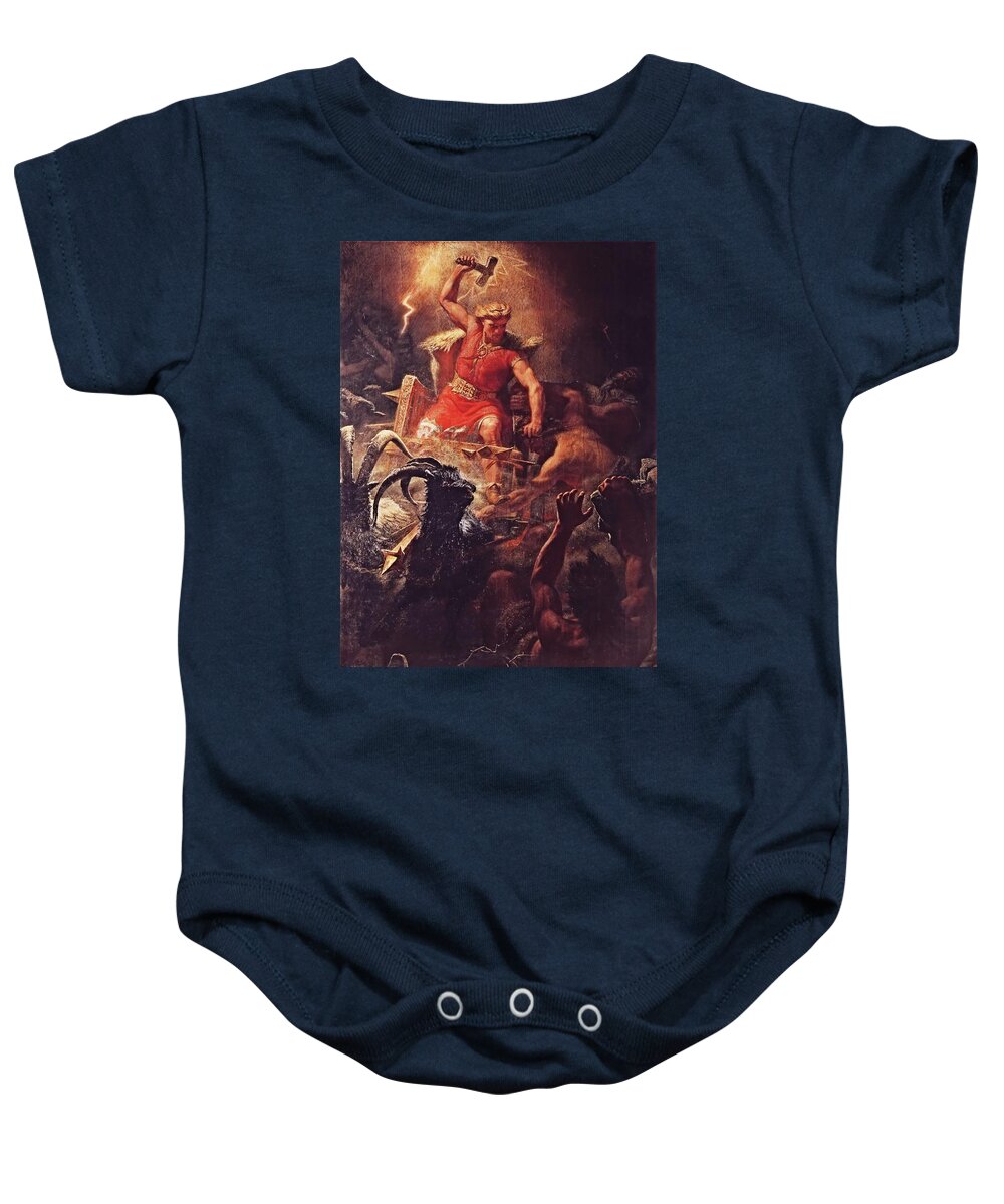 Thor Baby Onesie featuring the painting Thor God of the Vikings by Marten Eskil Winge