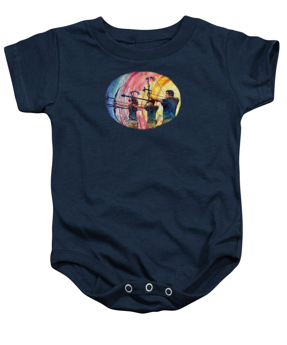Archer Baby Onesie featuring the painting Three 10s by Hailey E Herrera