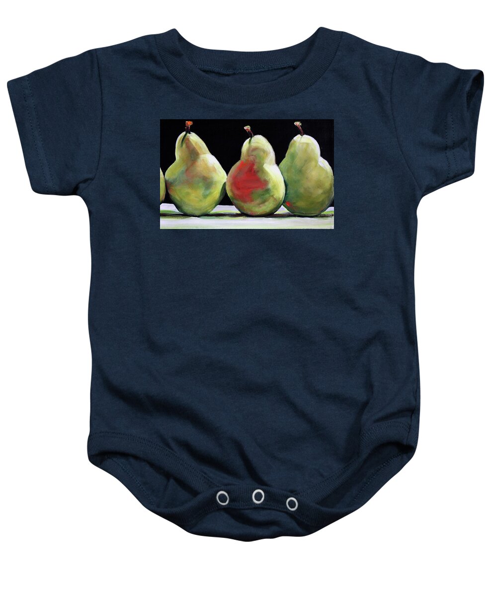 Green Pears Baby Onesie featuring the painting Three Green Pears by Toni Grote