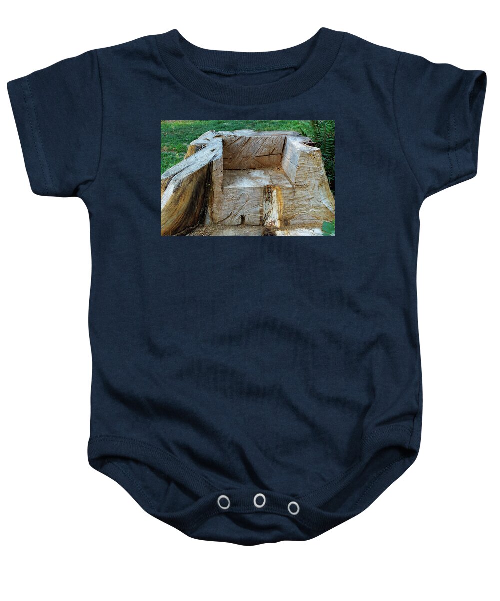Tree Trunk Baby Onesie featuring the photograph Throne of the Forest King by Tikvah's Hope
