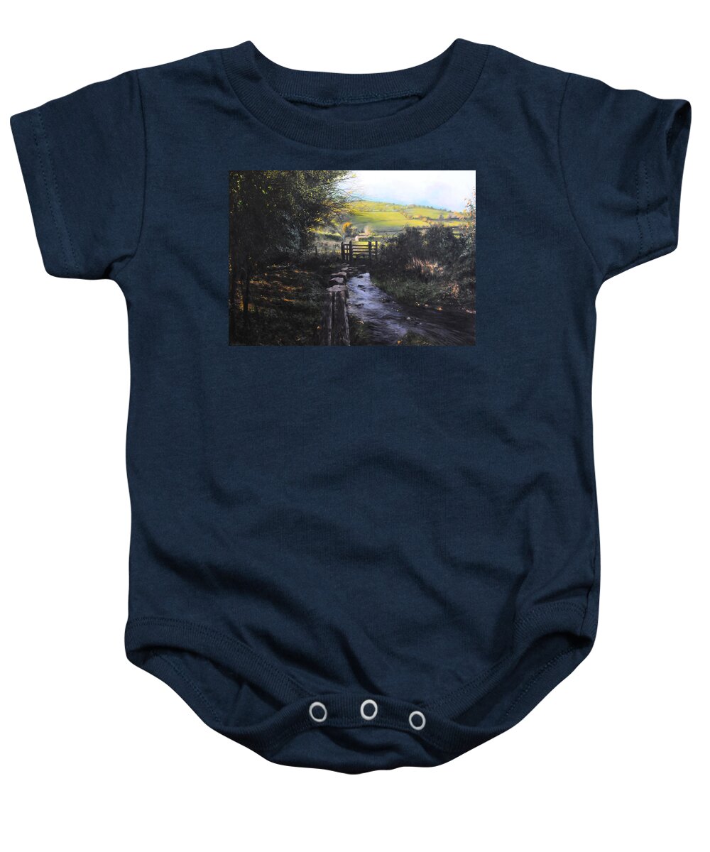 Landscape Baby Onesie featuring the painting Towards Llanferres by Harry Robertson