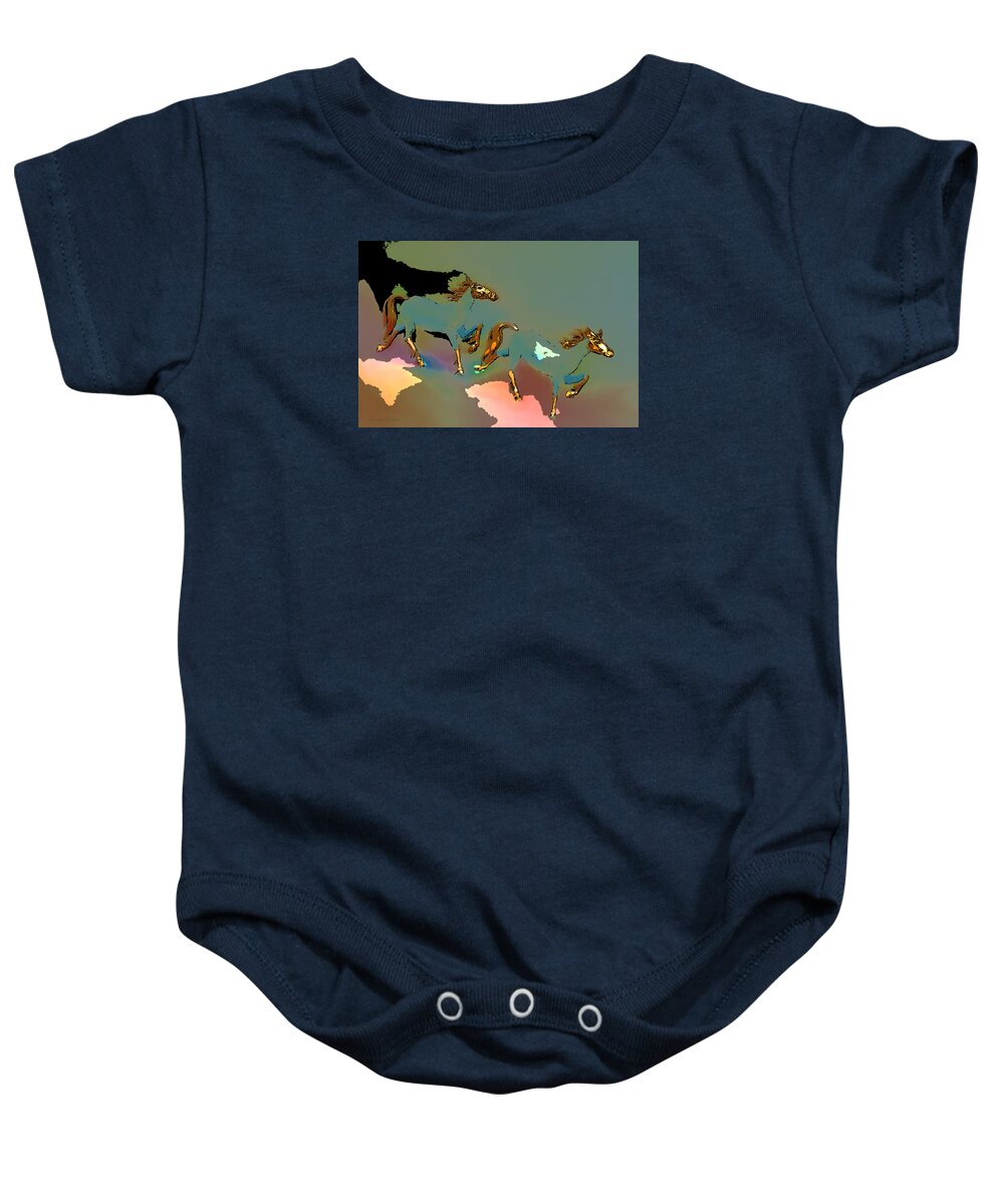 Horses Baby Onesie featuring the painting Two Golden Horses Abstract 3 by Susanna Katherine