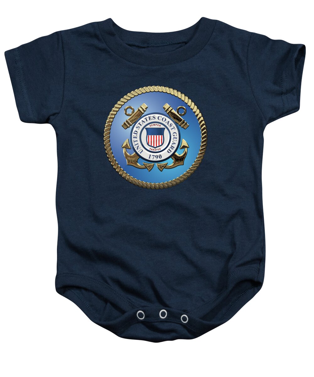 'military Insignia & Heraldry 3d' Collection By Serge Averbukh Baby Onesie featuring the digital art U. S. Coast Guard - U S C G Emblem over Blue Velvet by Serge Averbukh