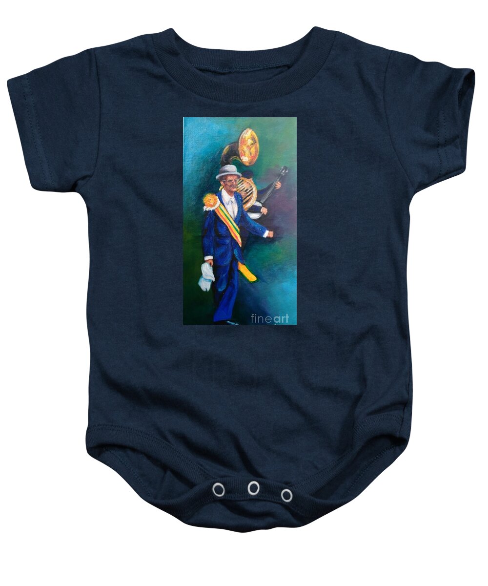 Music Baby Onesie featuring the painting Uncle Lionel by Beverly Boulet