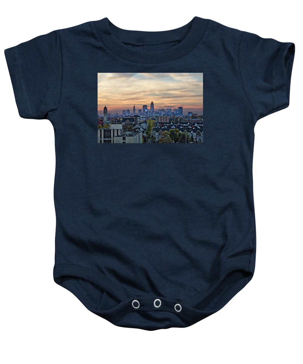 Up On The Rooftops Baby Onesie featuring the photograph Up On The Rooftops by Jackie Sajewski
