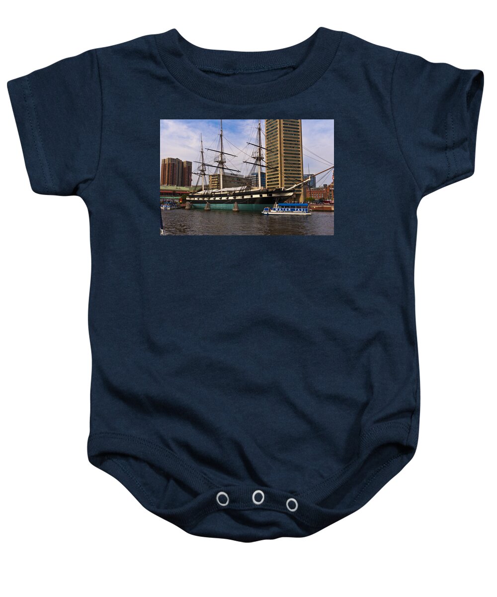 Constellation Baby Onesie featuring the photograph USS Constellation by Lou Ford