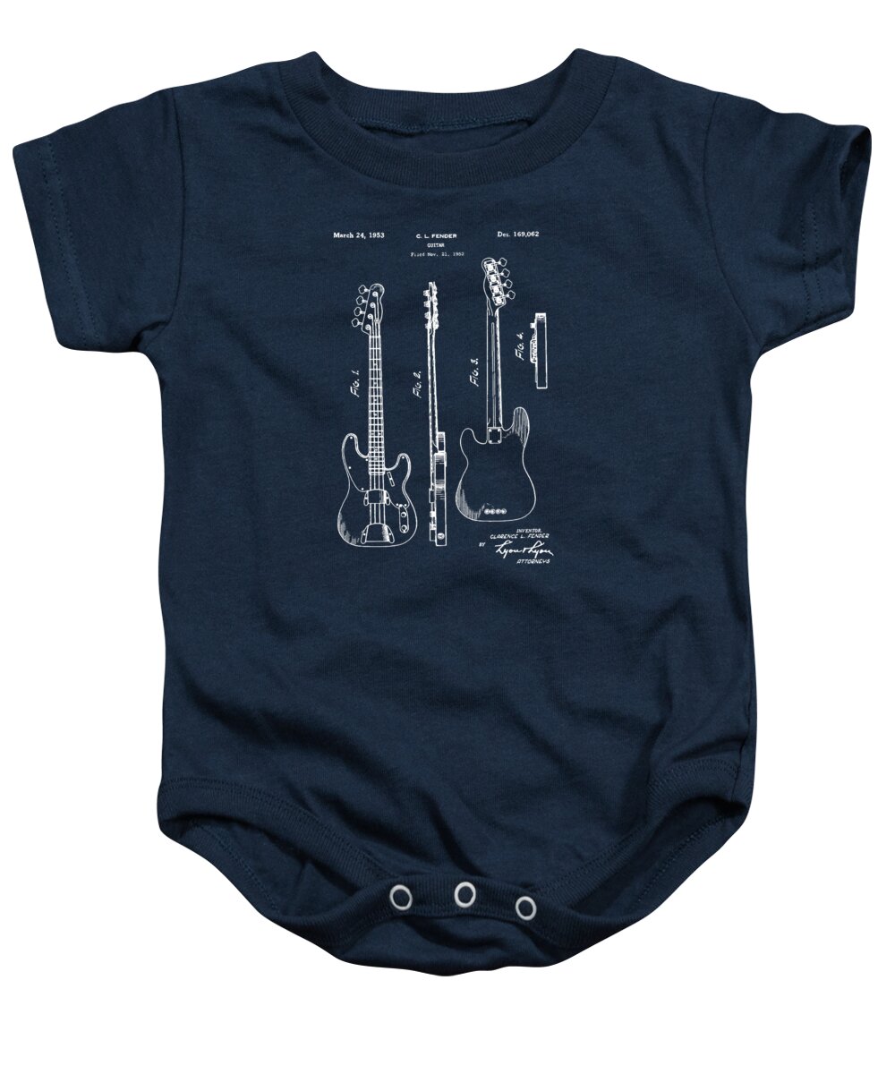 Vintage Baby Onesie featuring the photograph Vintage 1953 Fender Base Patent by Bill Cannon