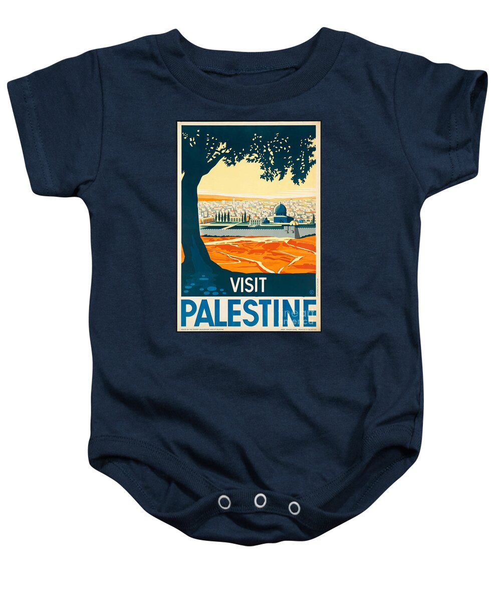 Palestine Baby Onesie featuring the photograph Vintage Palestine Travel Poster by George Pedro