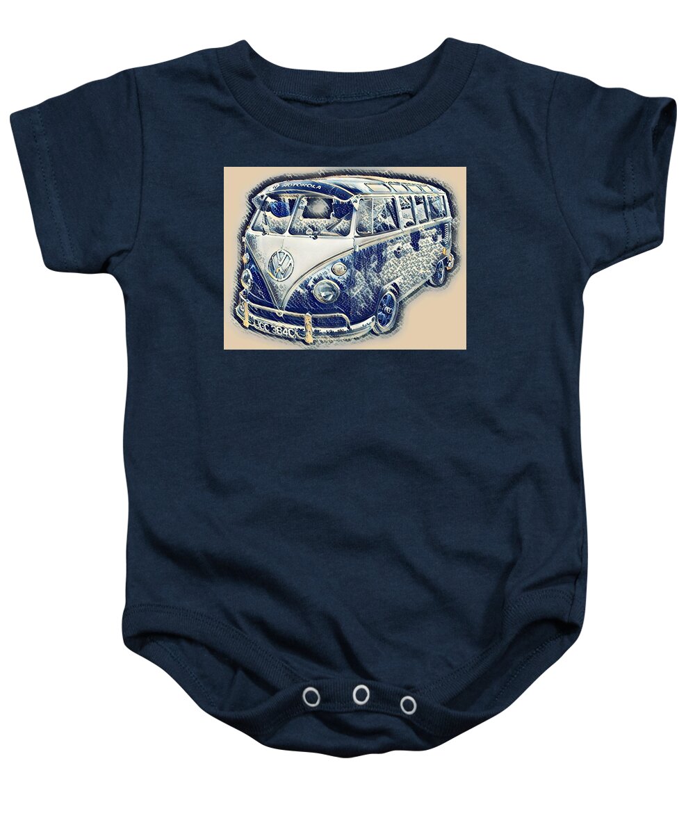 Vw Baby Onesie featuring the photograph VW Camper Van Waves by John Colley