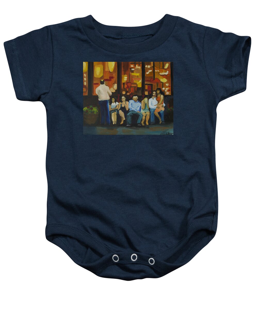 Red Bank Baby Onesie featuring the painting Waiting on a Taxi by Patricia Arroyo
