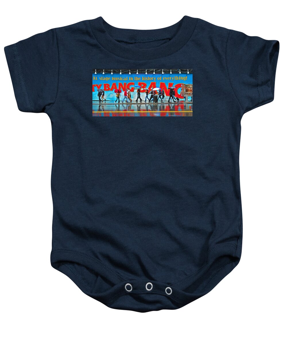 42nd St Baby Onesie featuring the photograph Walking in the Rain by Allen Beatty