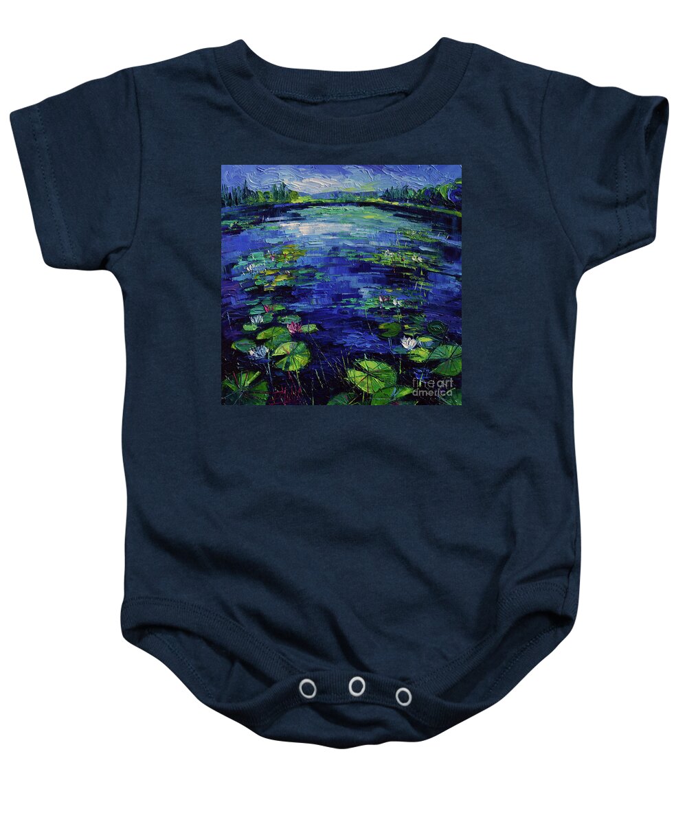 Water Lilies Magic Baby Onesie featuring the painting Water Lilies Magic by Mona Edulesco