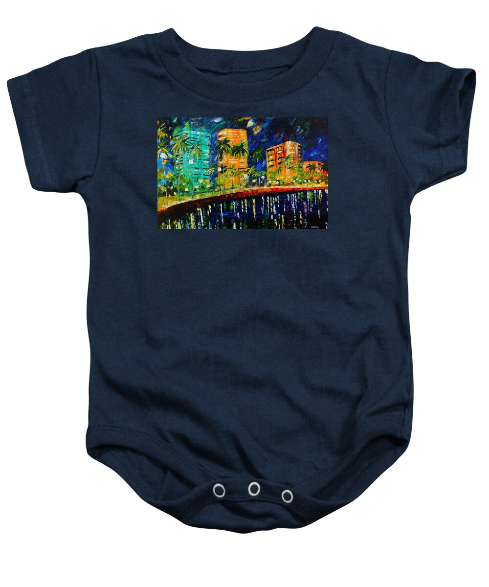 City Paintings Baby Onesie featuring the painting West Palm At Night by Kevin Brown