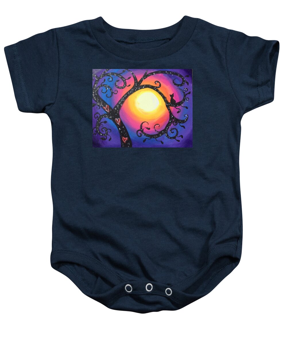 Acrylic Painting Baby Onesie featuring the painting Whimsical Tree at Sunset by Serenity Studio Art