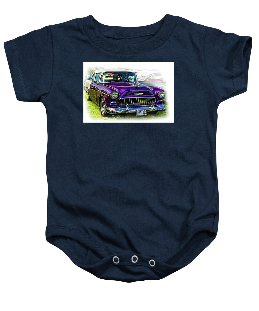 Automotive Baby Onesie featuring the photograph Wicked 1955 Chevy - Vignette Paint by Steve Harrington