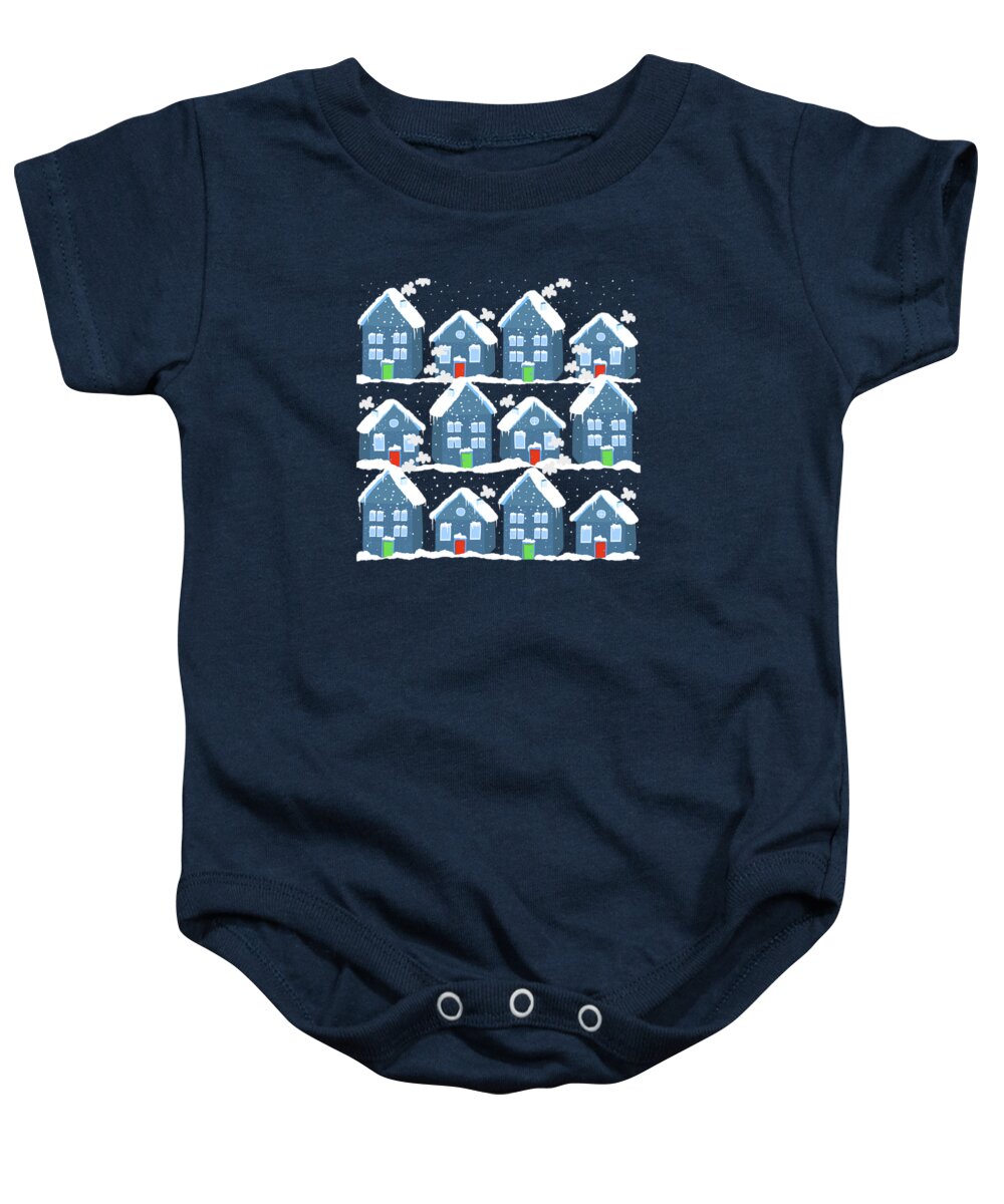 Winter Baby Onesie featuring the painting Winter In The Village by Little Bunny Sunshine