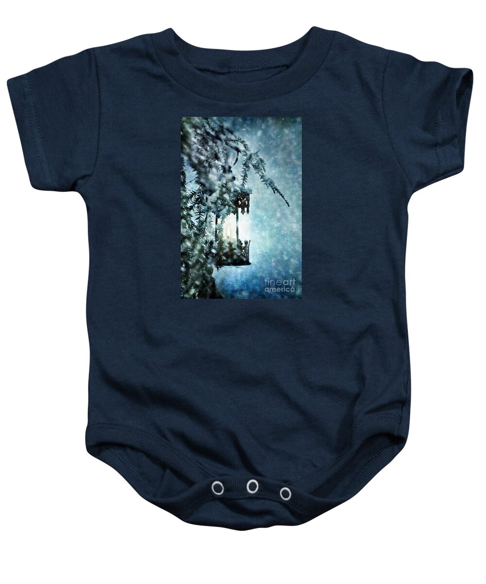 Close Up Baby Onesie featuring the photograph Winter Lantern by Stephanie Frey