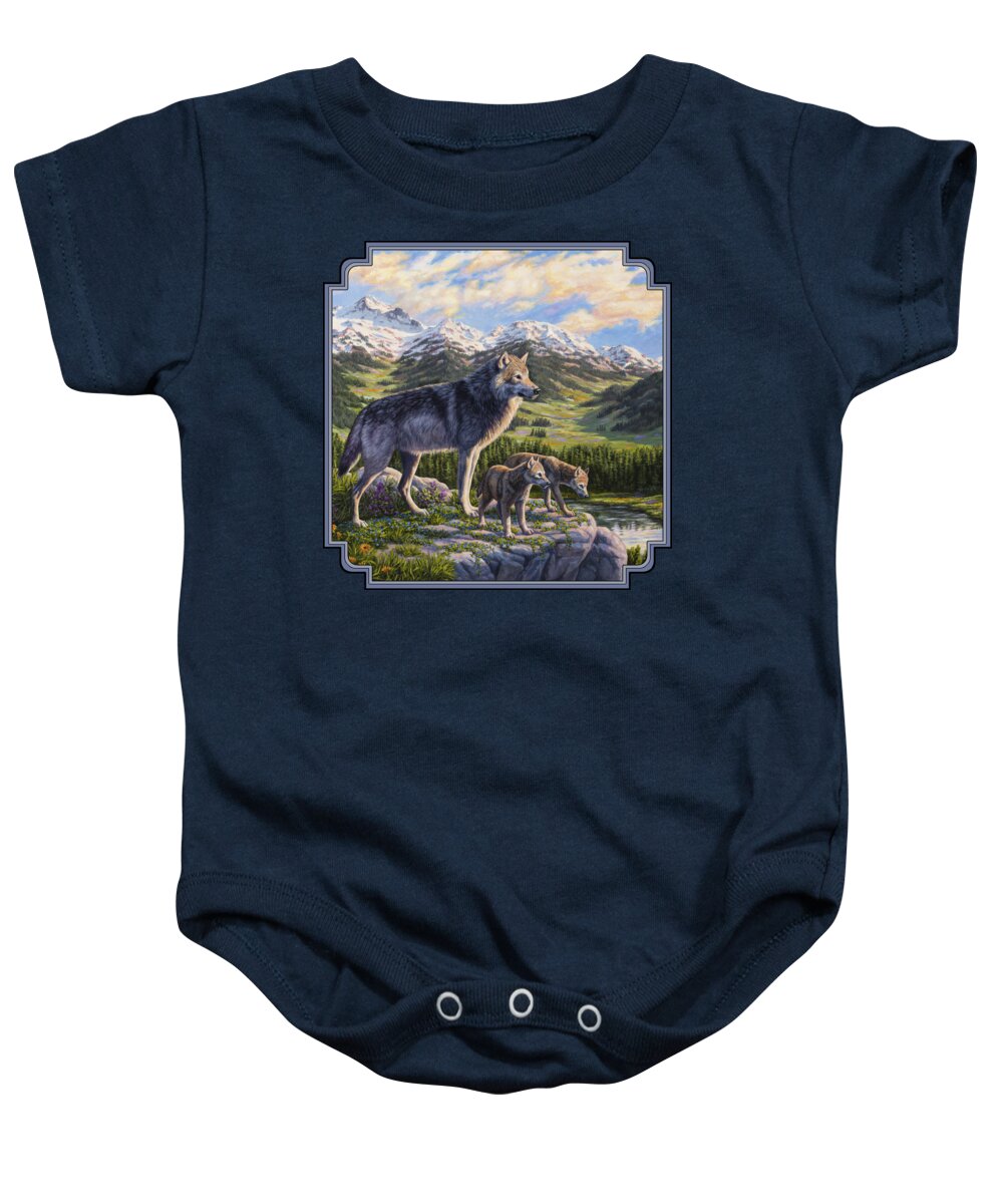 Wolf Baby Onesie featuring the painting Wolf Painting - Passing It On by Crista Forest