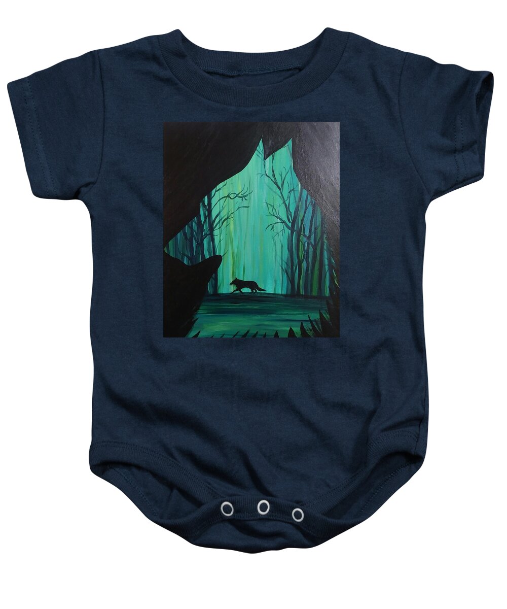 Wolf Baby Onesie featuring the painting Wolf View by Lynne McQueen