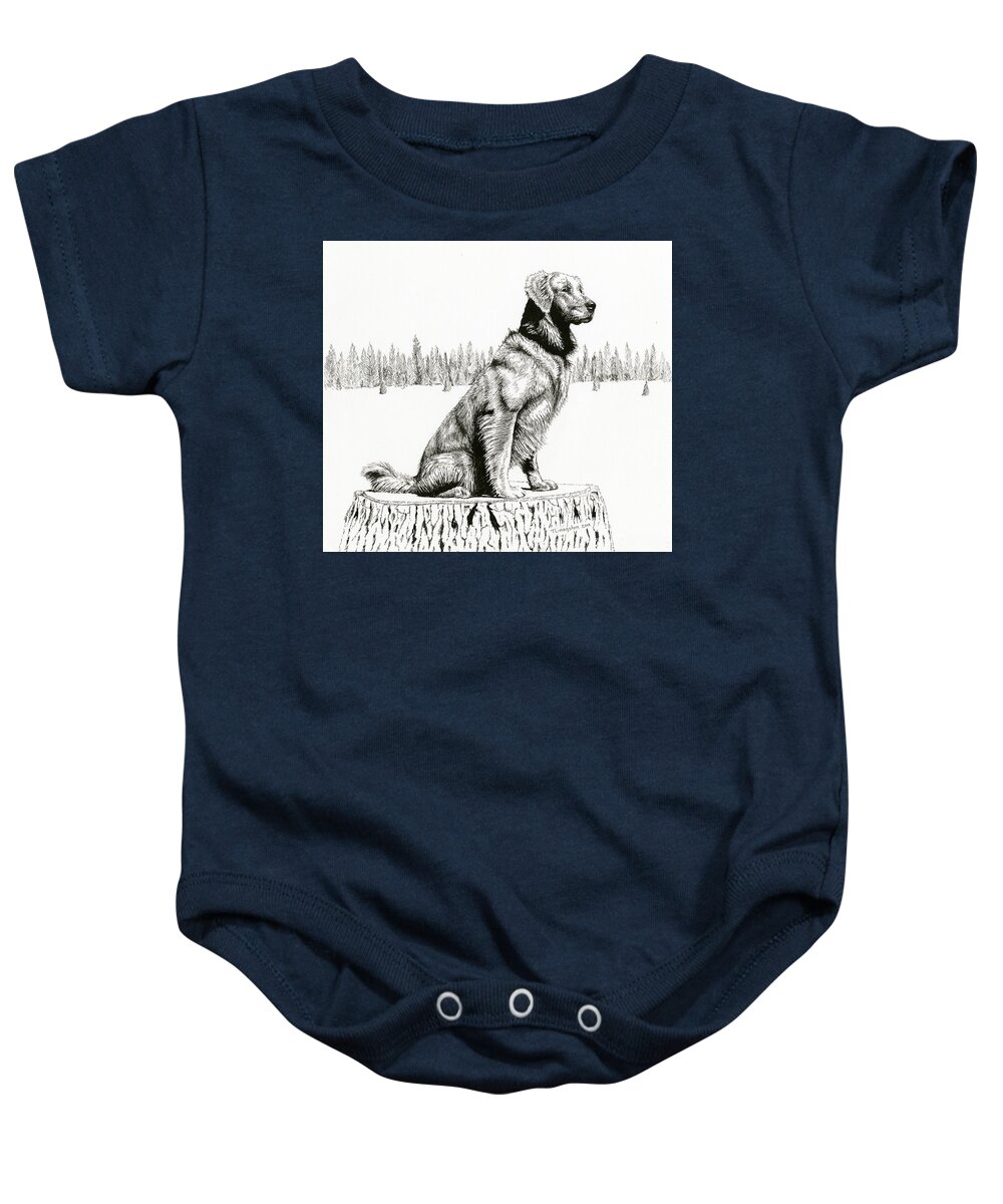 Forester's Dog Baby Onesie featuring the drawing Woods Dog by Timothy Livingston