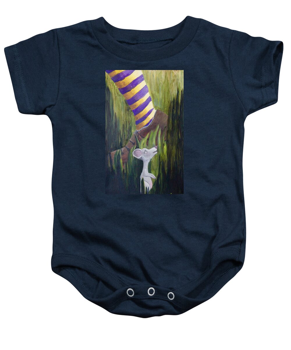 Mouse Baby Onesie featuring the painting Yikes Mouse by April Burton