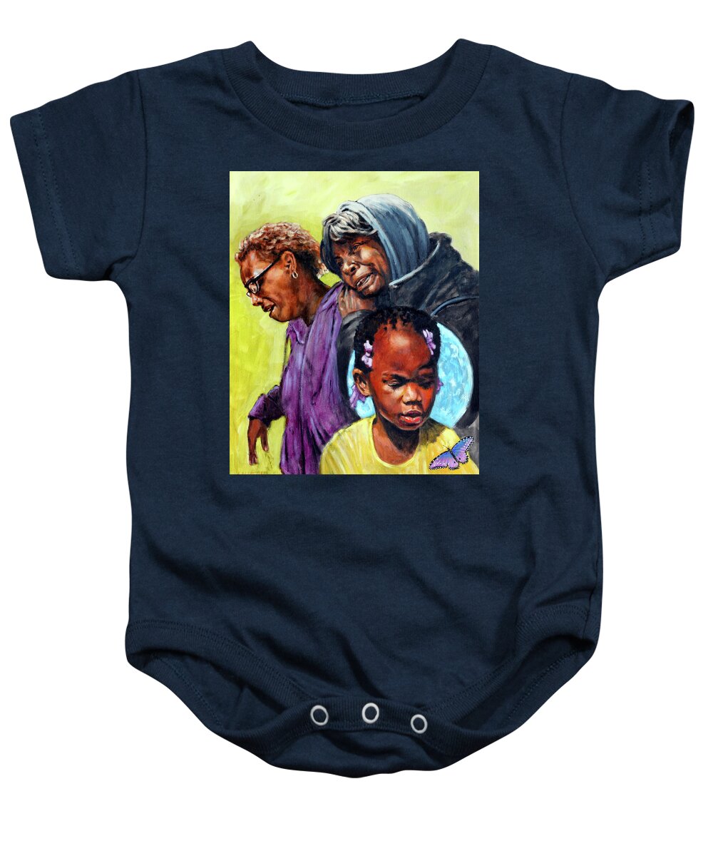 Child Baby Onesie featuring the painting Kennedi Powell #2 by John Lautermilch