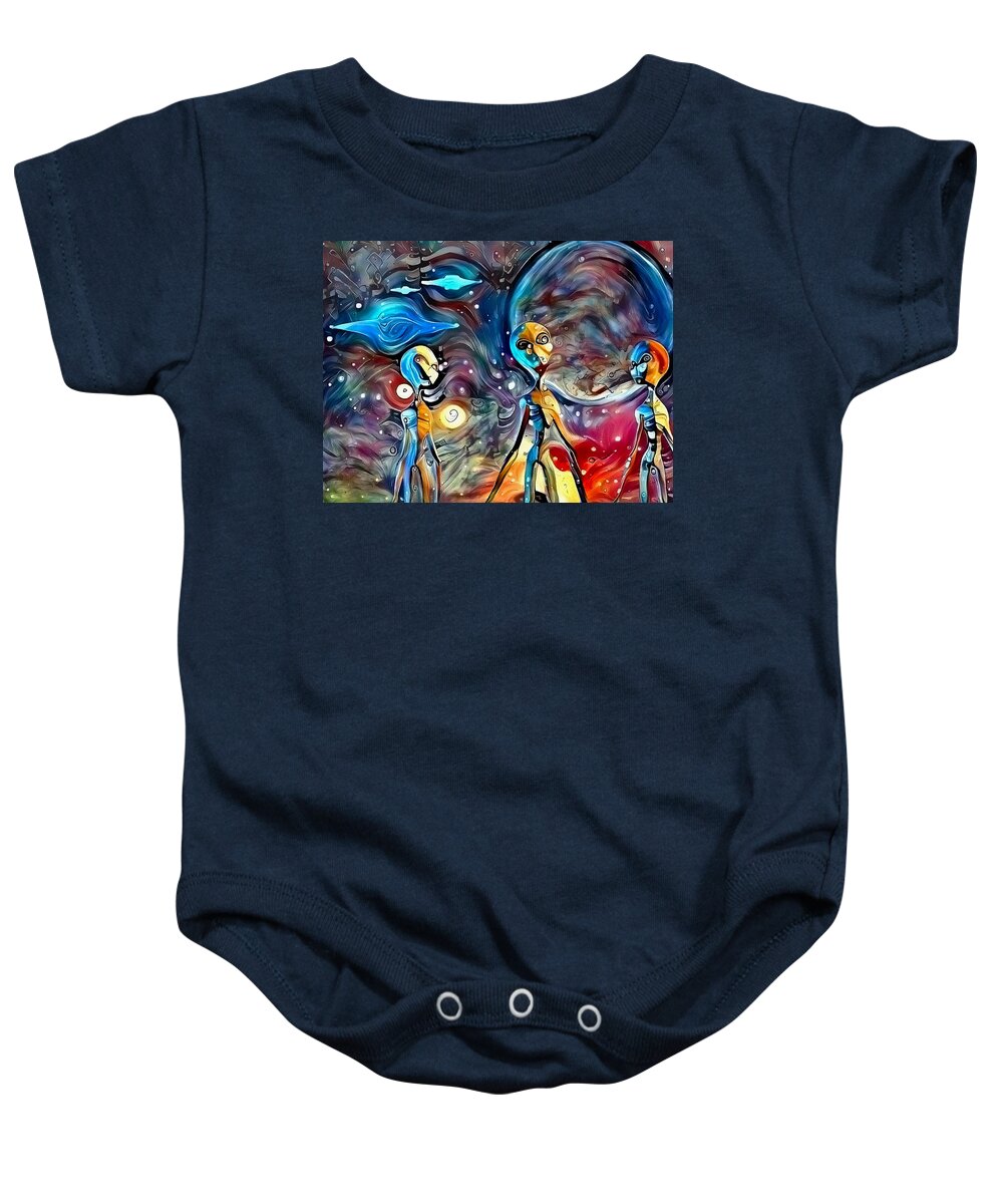 Abstract Baby Onesie featuring the digital art Aliens #3 by Bruce Rolff