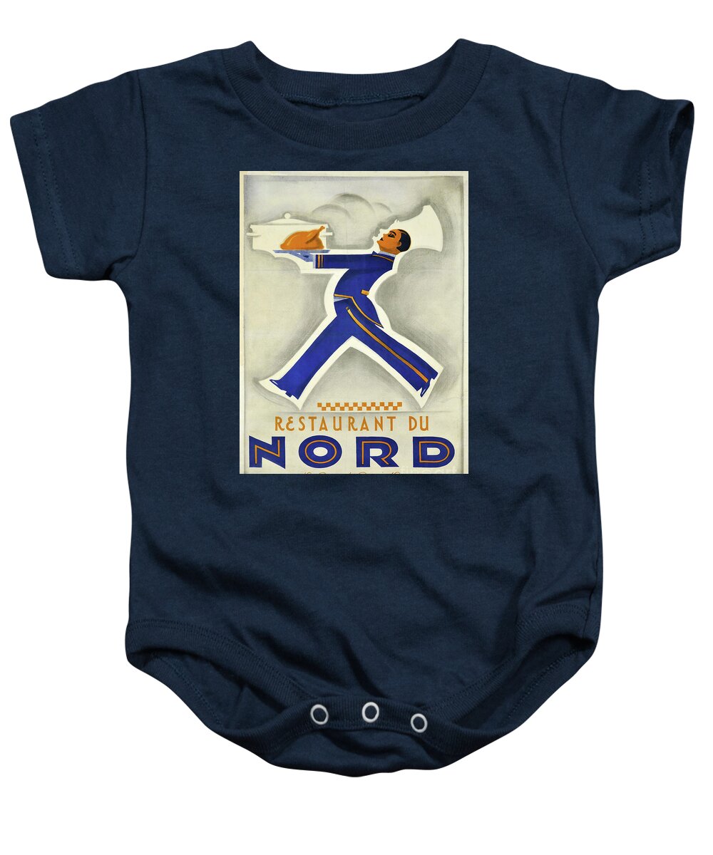 Art Deco Baby Onesie featuring the painting Art Deco Restaurant Poster Swiss by Mindy Sommers