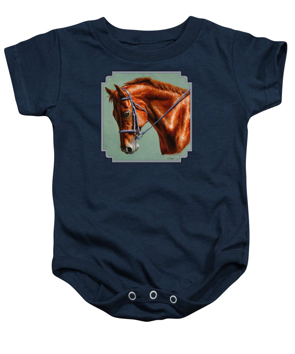 Horse Baby Onesie featuring the painting Chestnut Dressage Horse Portrait by Crista Forest
