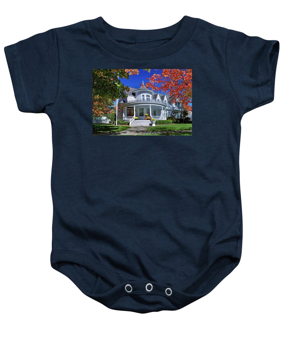 Honey House Baby Onesie featuring the photograph Autumn at Honey House by Jill Love