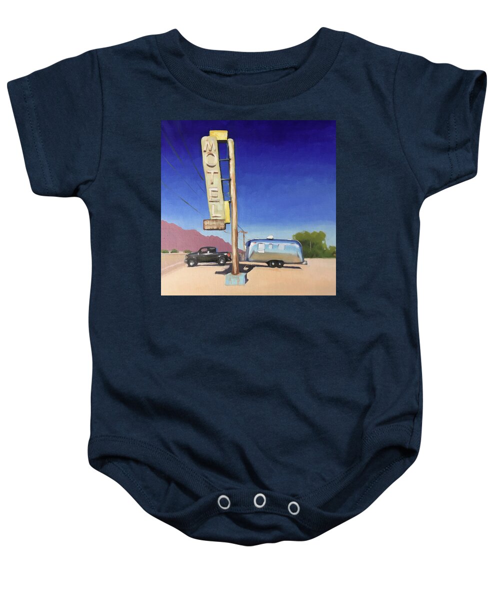 Airstream Baby Onesie featuring the painting Bagdhad Cafe, Route 66 by Elizabeth Jose