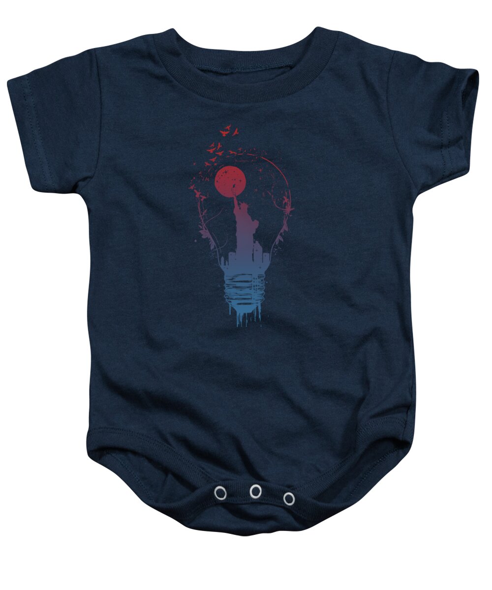 Light Baby Onesie featuring the mixed media Big city lights by Balazs Solti