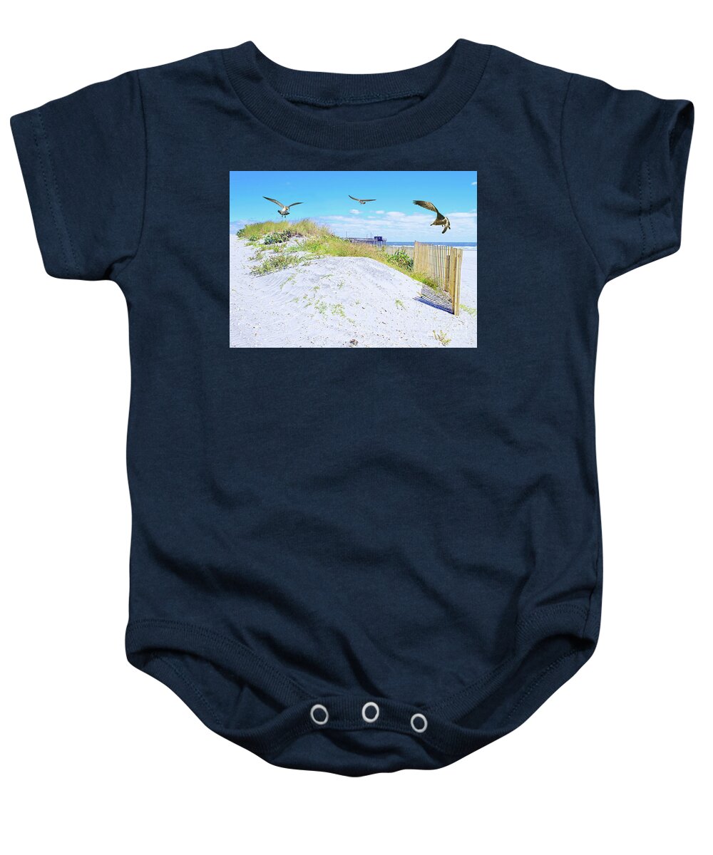 Beach Baby Onesie featuring the photograph Birds Of A Feather by Geoff Crego