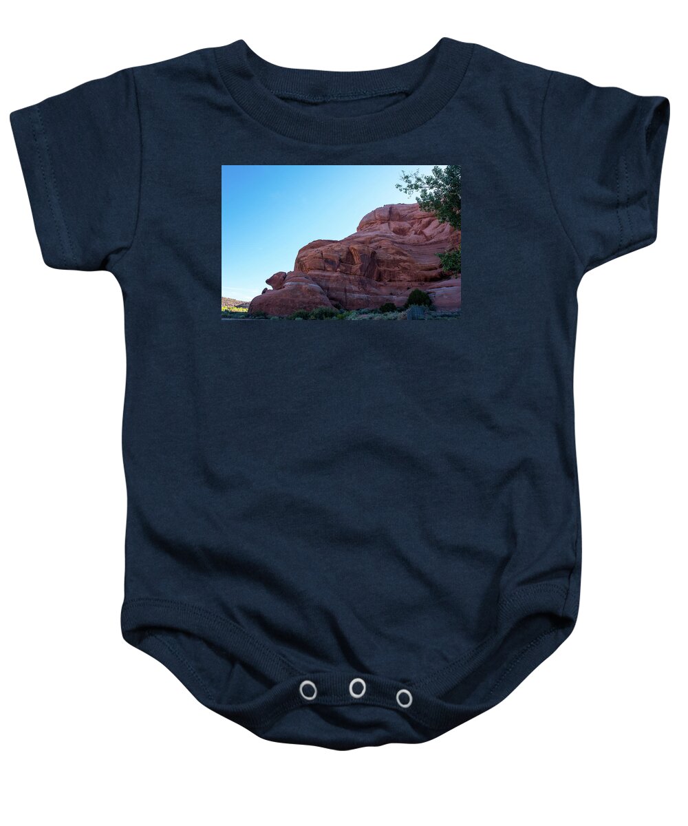 Blue Sky And Red Rocks Baby Onesie featuring the photograph Blue Sky and Red Rocks by Tom Cochran