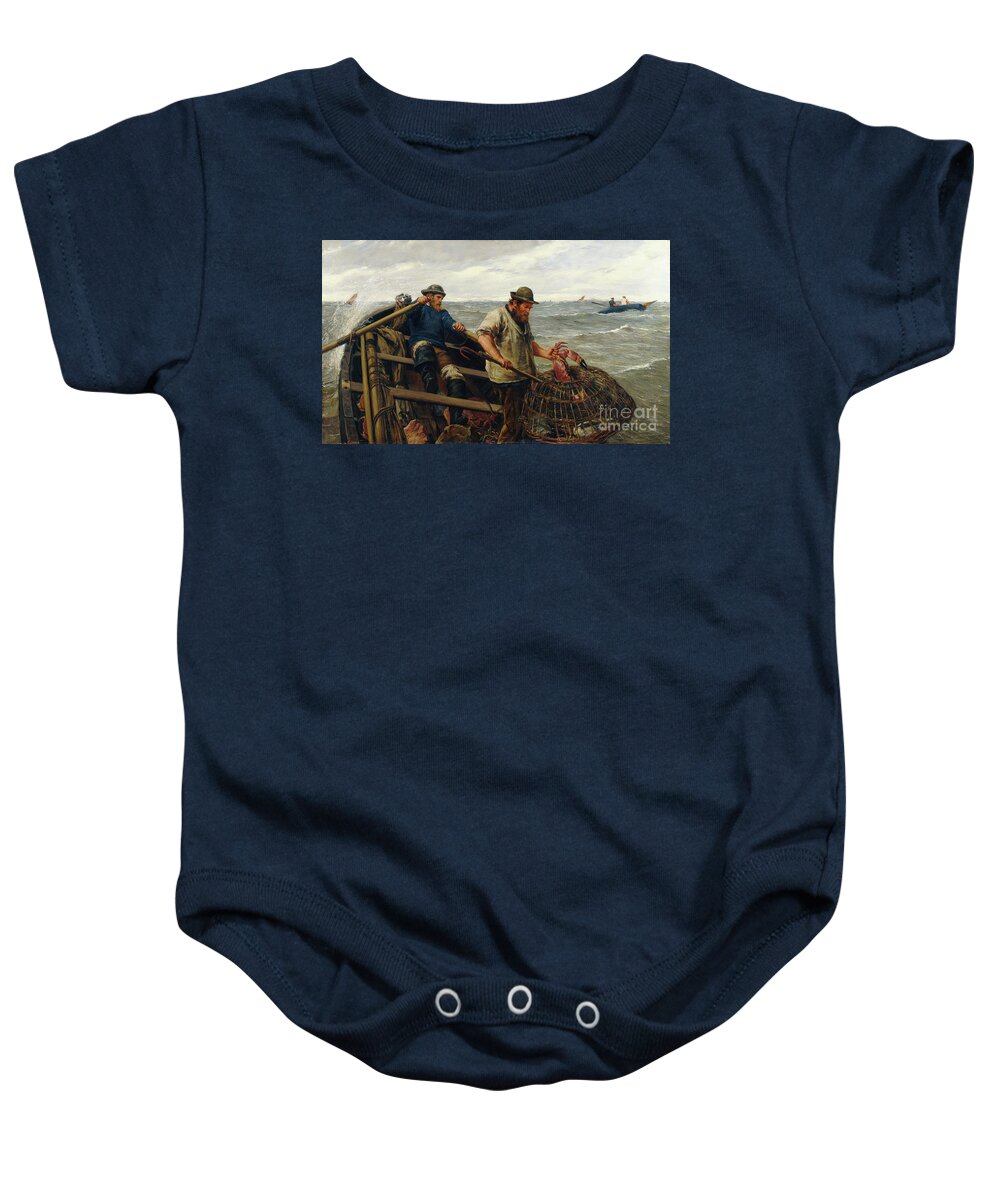 Crab Fishing Baby Onesie featuring the painting Crabbers, 1876 by James Clarke Hook